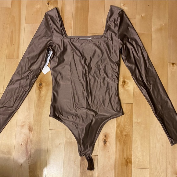 Babaton Black or Taupe Color Satin square neck body suit - Picture 3 of 5